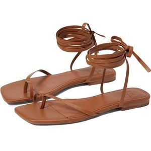Marc Fisher LTD Brown Leather Square Toe Ankle Wrap Mireya Ankle Strap Sandals